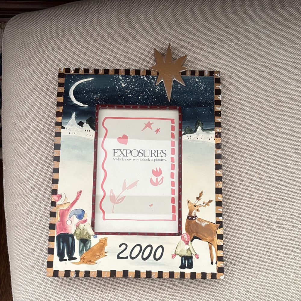 Festive Picture Frame with Black and Gold Accents. Christmas Exposures 2000